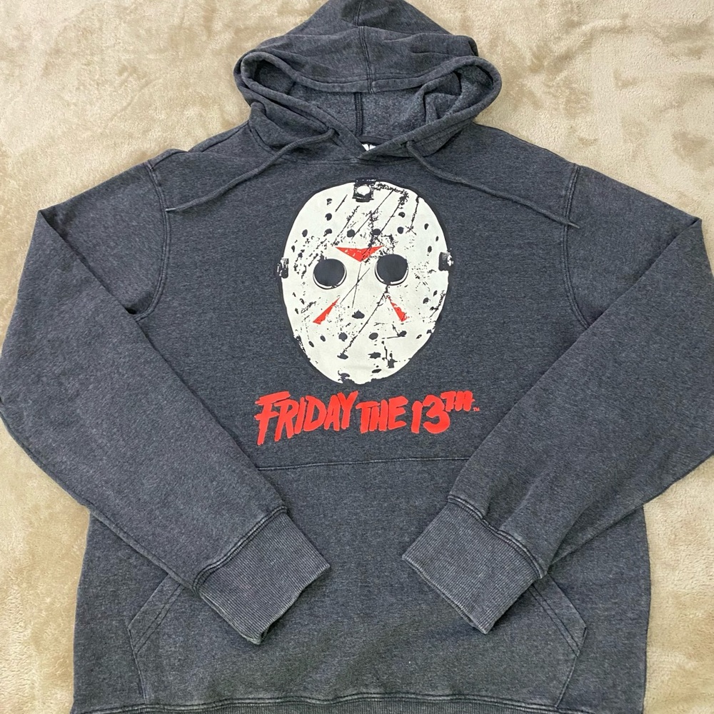 Friday The 13th Mens Medium Pullover Long Sleeve Gray Hoodie - Picture 6 of 13